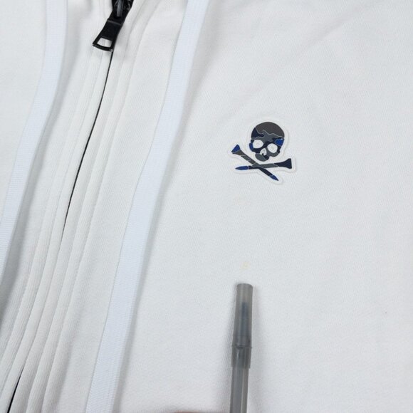 G/Fore Skull Logo Hoodie Men's Medium Full Zip White Golf Activewear Sweatshirt - Picture 13 of 14